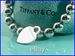 Tiffany & Co Silver 8mm Bead Ball Bracelet Return To Heart Charm Bracelet 181215