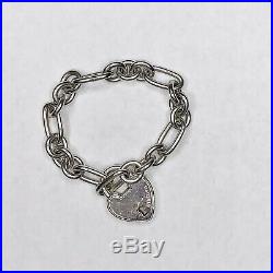 Tiffany Co Silver Arclight Heart Lock Padlock Oval Circle Link Charm Bracelet