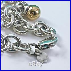Tiffany & Co Silver Bangle Bracelet 18k Gold Fascination Ball Charm 7.5L 18416A