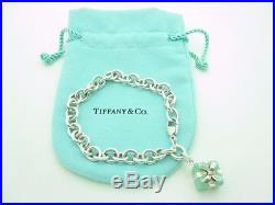 Tiffany & Co. Silver Blue Enamel Gift Box Charm Bracelet 7.5 With Pouch