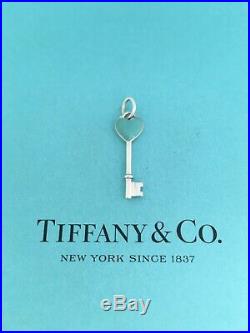 Tiffany & Co Silver & Blue Enamel Heart Key Charm Pendant For Necklace /Bracelet
