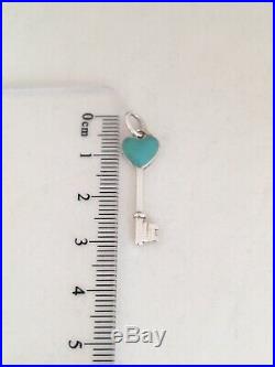 Tiffany & Co Silver & Blue Enamel Heart Key Charm Pendant For Necklace /Bracelet