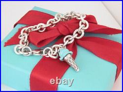 Tiffany & Co Silver Blue Enamel Ice Cream Charm Pendant Bracelet 7.5