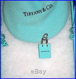 Tiffany & Co Silver Blue Enamel Shopping Bag Charm Pendant for Necklace Bracelet