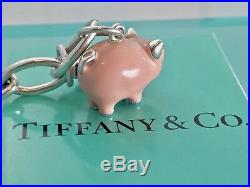 Tiffany & Co Silver Charm Bracelet Enamel Pig Cup Cake I Love You Heart Key 7.5