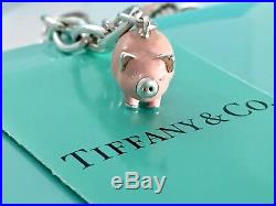 Tiffany & Co Silver Charm Bracelet Enamel Pig Cup Cake I Love You Heart Key 7.5