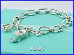 Tiffany & Co Silver Clasping End Bracelet Blue Enamel Convertible Car Charm 7.5