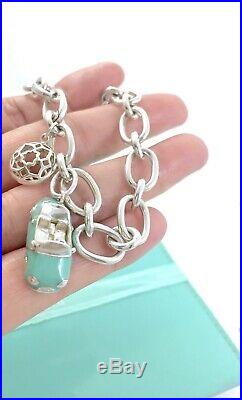 Tiffany & Co Silver Clasping End Bracelet Blue Enamel Convertible Car Charm 7.5