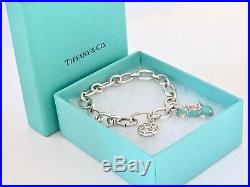 Tiffany & Co Silver Clasping End Bracelet Blue Enamel Convertible Car Charm 7.5