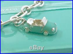 Tiffany & Co Silver Clasping End Bracelet Blue Enamel Convertible Car Charm 7.5