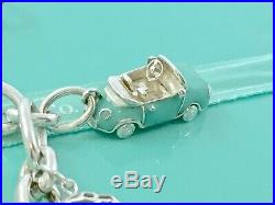 Tiffany & Co Silver Clasping End Bracelet Blue Enamel Convertible Car Charm 7.5