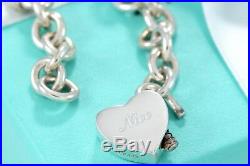 Tiffany & Co Silver Enamel Naughty or Nice Heart Padlock Charm 8 Bracelet BOXED