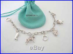 Tiffany & Co Silver Equestrian Horse Saddle Boot 5 Charm Dangle Bracelet Bangle