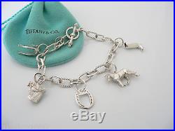 Tiffany & Co Silver Equestrian Horse Saddle Boot 5 Charm Dangle Bracelet Bangle