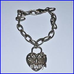 Tiffany & Co. Silver Filigree Heart Key Bracelet Charm Link 7.5 Inches