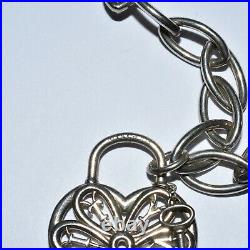 Tiffany & Co. Silver Filigree Heart Key Bracelet Charm Link 7.5 Inches