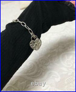 Tiffany & Co. Silver Filigree Heart Key Bracelet Charm Link 7.5 Used Japan 3