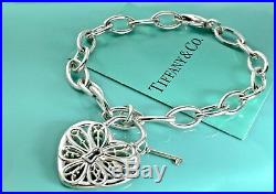 Tiffany & Co. Silver Filigree Large Heart Key Charm Bangle Bracelet 7.5in 19025C