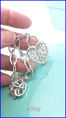 Tiffany & Co. Silver Filigree Large Heart Key Charm Bangle Bracelet 7.5in 19025C