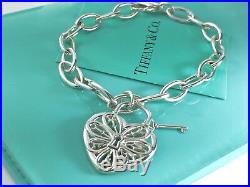 Tiffany & Co. Silver Filigree Large Heart Key Charm Bangle Bracelet 7.5in 19025C