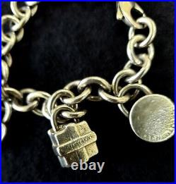 Tiffany & Co Silver Gift Box Love Lock Heart Padlock 4 Charm Bracelet 7 inch