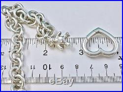 Tiffany & Co Silver Heart Clasp Teddy Bear Charm Bracelet 8.25 inch 1873F
