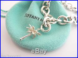Tiffany & Co Silver Heart Palm Tree Bracelet Bangle Charm Pendant Chain Clasp