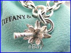 Tiffany & Co Silver Heart Palm Tree Bracelet Bangle Charm Pendant Chain Clasp