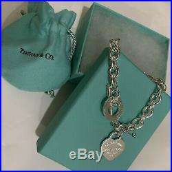 Tiffany & Co Silver Heart Tag Charm 7.87 Inc Bracelet Sterling 925