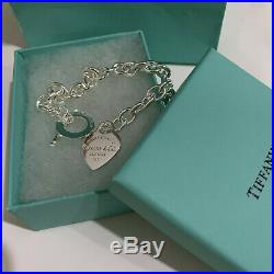 Tiffany & Co Silver Heart Tag Charm 7.87 Inc Bracelet Sterling 925
