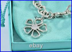Tiffany & Co Silver Hibiscus Open Flower Charm 7.55 Chain Bracelet and Pouch