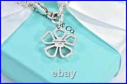 Tiffany & Co Silver Hibiscus Open Flower Charm 7.55 Chain Bracelet and Pouch
