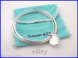 Tiffany & Co Silver I Love You Heart Padlock Charm Triple Bangle Bracelet Rare