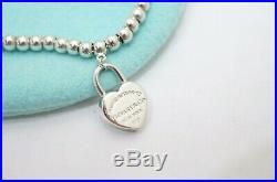 Tiffany & Co. Silver Mini Heart Lock Charm Mini Ball Bead Bracelet