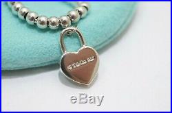 Tiffany & Co. Silver Mini Heart Lock Charm Mini Ball Bead Bracelet