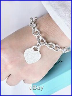 Tiffany & Co Silver Notes Script New York 7.25 Heart Charm Bracelet Spring Ring