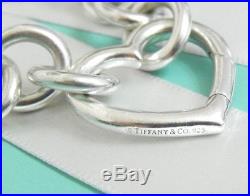 Tiffany & Co Silver Open Heart Clasp Large Link Charm Bracelet with Box