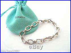 Tiffany & Co Silver Ovals Link Clasp Charm Bracelet Bangle 8 Inch Chain