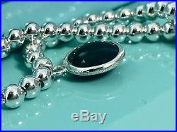 Tiffany & Co Silver Paloma Picasso Dot Onyx Gem Charm Bead Bracelet 7in 190113A