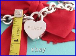 Tiffany & Co Silver Peace Padlock Heart Charm Bracelet 7.5