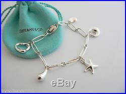 Tiffany & Co Silver Peretti Heart Bean Starfish Teardrop Charm Bracelet Bangle