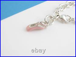 Tiffany & Co Silver Pink Enamel Ballet Diamond Shoes Slipper Charm Bracelet