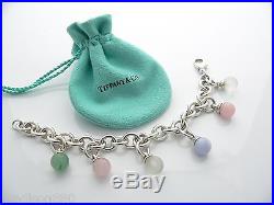 Tiffany & Co Silver Pink Purple Gemstone Dangle Charm Bracelet Bangle Rare