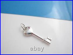 Tiffany & Co Silver Pink Sapphire Heart Key Pendant Charm 4 Necklace / Bracelet