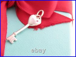 Tiffany & Co Silver Pink Sapphire Key Heart Pendant Charm For Necklace Bracelet