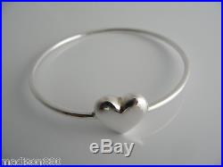 Tiffany & Co Silver Puff Puffy Puffed Heart Charm Wire Bangle Bracelet Rare