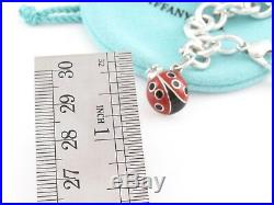 Tiffany & Co Silver Red Black Enamel Ladybug Charm Bracelet Bangle