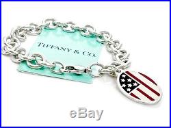 Tiffany & Co Silver Red Blue Enamel American flag Charm Bracelet 8.25L 18519A