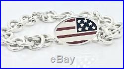 Tiffany & Co Silver Red Blue Enamel American flag Charm Bracelet 8.25L 18519A