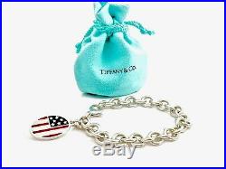 Tiffany & Co Silver Red Blue Enamel American flag Charm Bracelet 8.25L 18519A